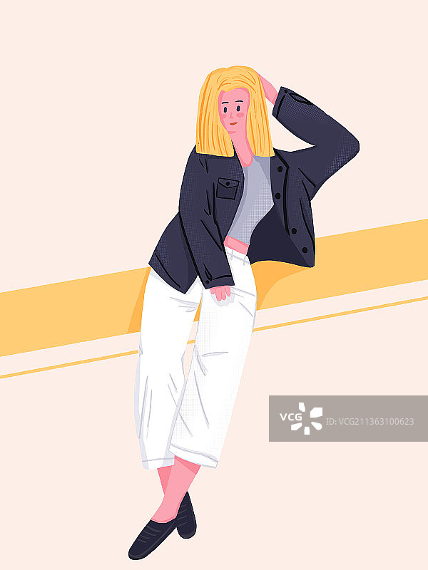 倚靠在墙上的年轻女子图片素材