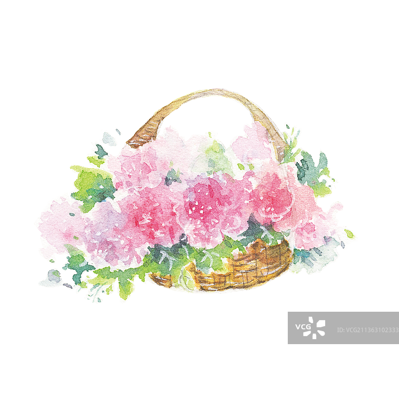 水彩手绘一个花篮图片素材