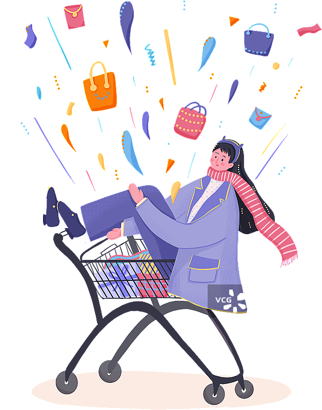 坐在购物车里的女孩图片素材