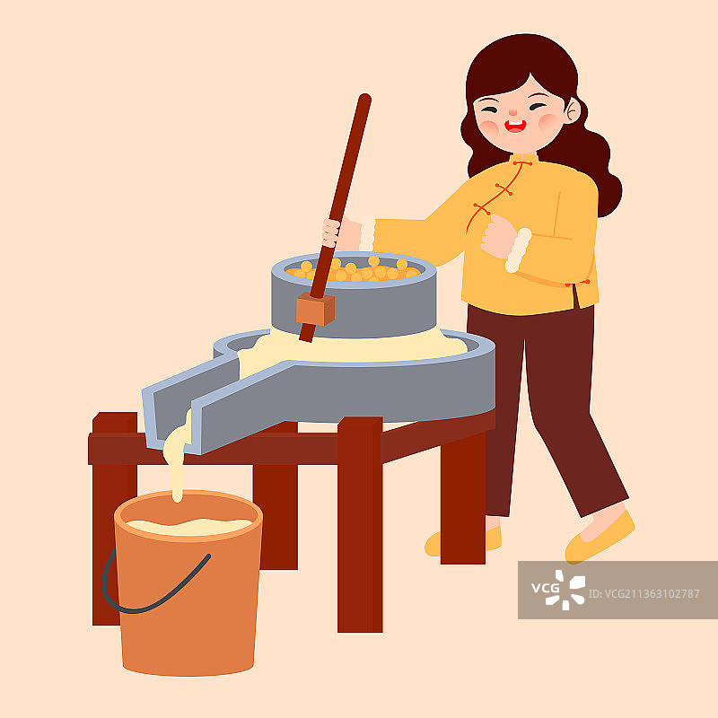 磨豆腐的女人矢量插画图片素材