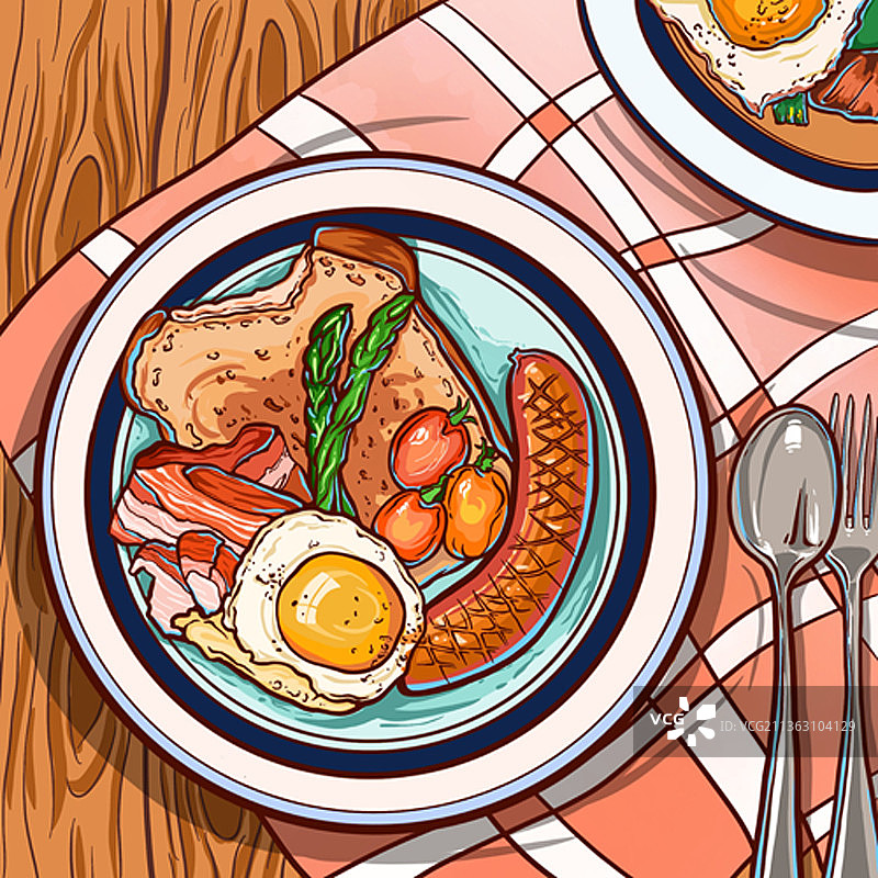 美食早餐系列之一面包火腿鸡蛋培根图片素材