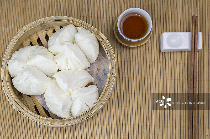 健康中式早餐叉烧包静物特写图片素材