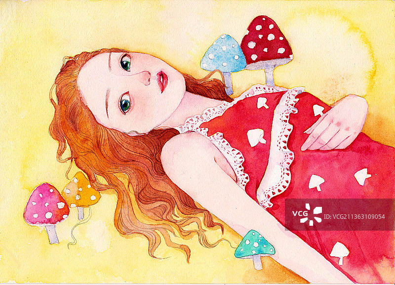 水彩手绘女孩插画人物图片素材