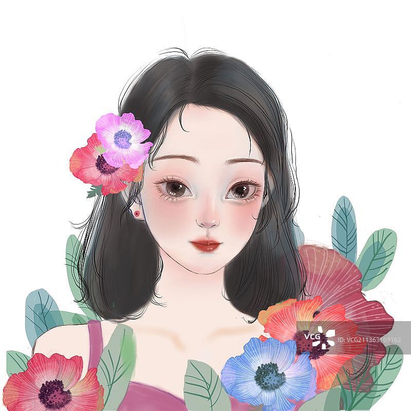 手绘女性插画小清新人物画图片素材