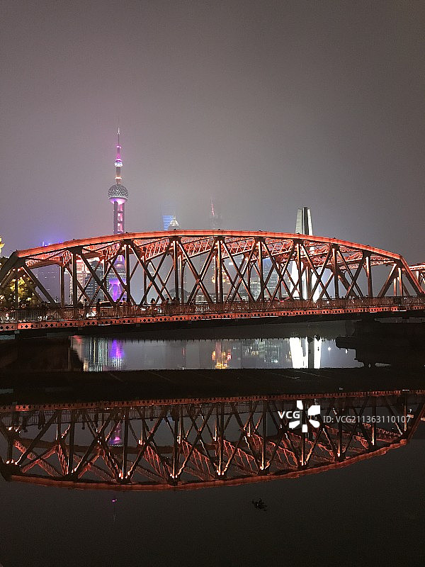 上海夜景，东方明珠，外白渡桥图片素材