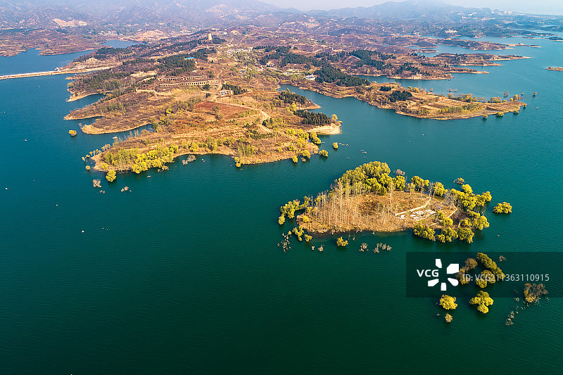 航拍石家庄平山县岗南水库图片素材