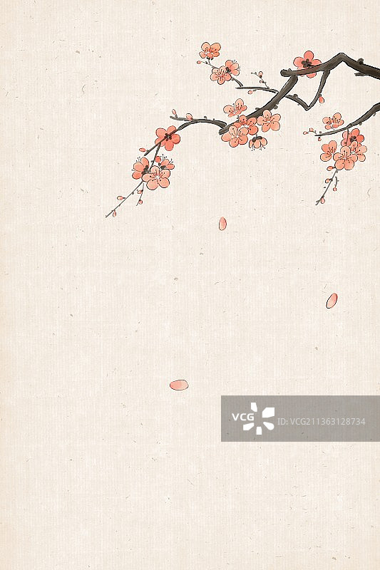 梅花古风手绘背景插画图片素材