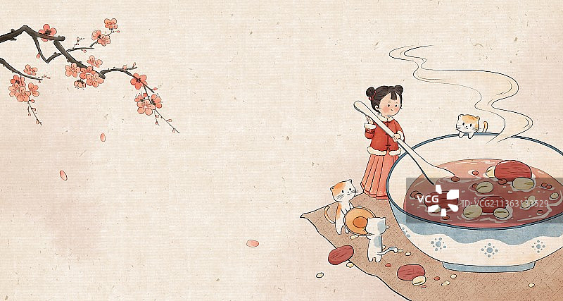 冬天腊八粥古风手绘插画图片素材