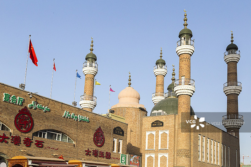 中国新疆国际大巴扎清真维吾尔建筑局部特写图片素材