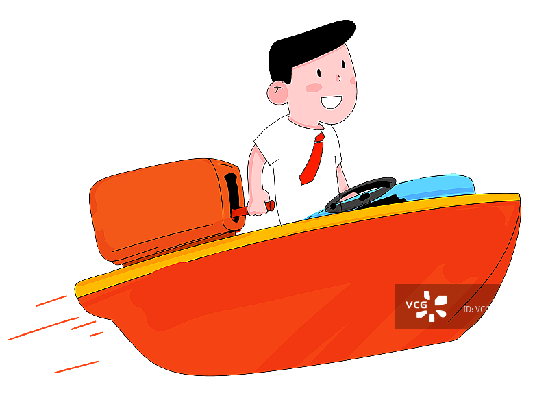 可爱漫画插画设计元素开船游艇图片素材