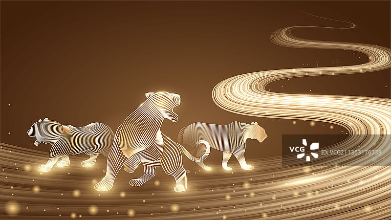 虎年线条插画背景图片素材