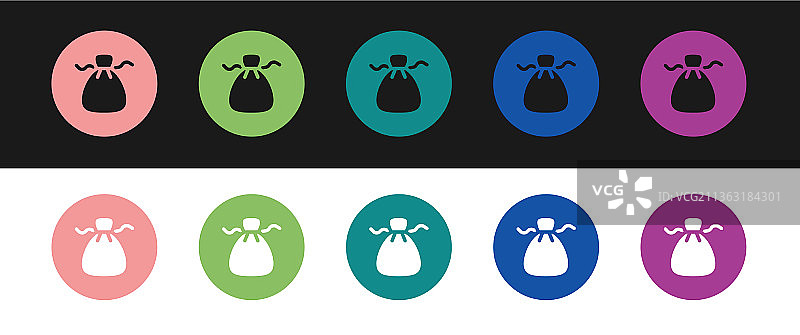 黑白背景下的馄饨图标合集图片素材