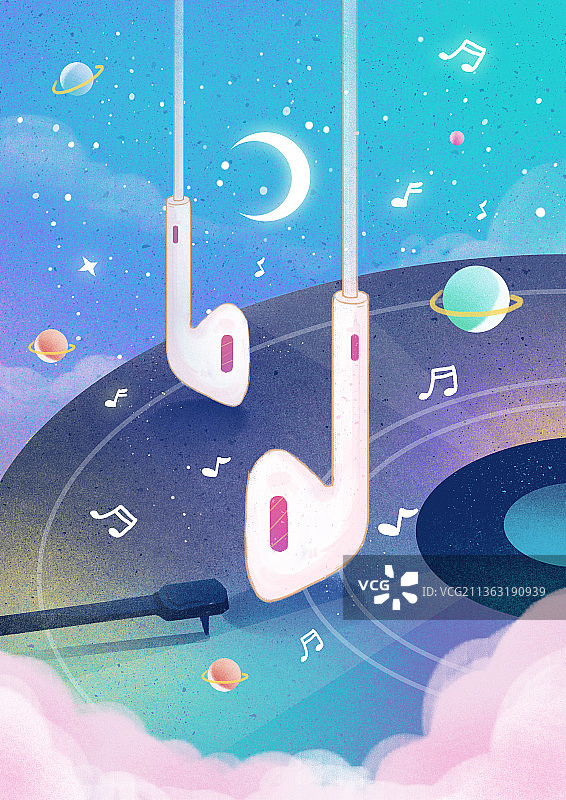 碟机上播放音乐并和有线耳机图片素材