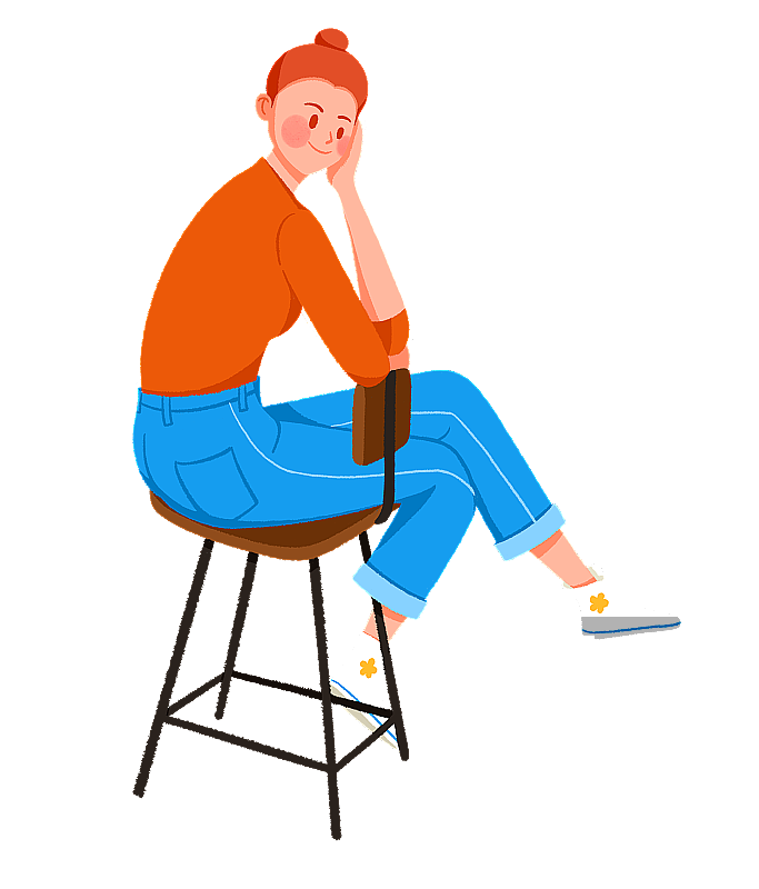 红发女孩倒坐在高脚凳上休息图片素材