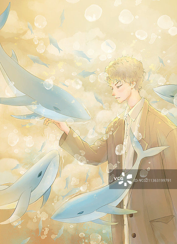 少年与鲸鱼图片素材