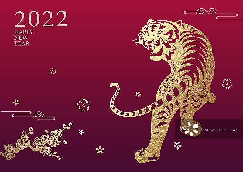 2022新年老虎剪纸窗花传统喜庆插画图片素材