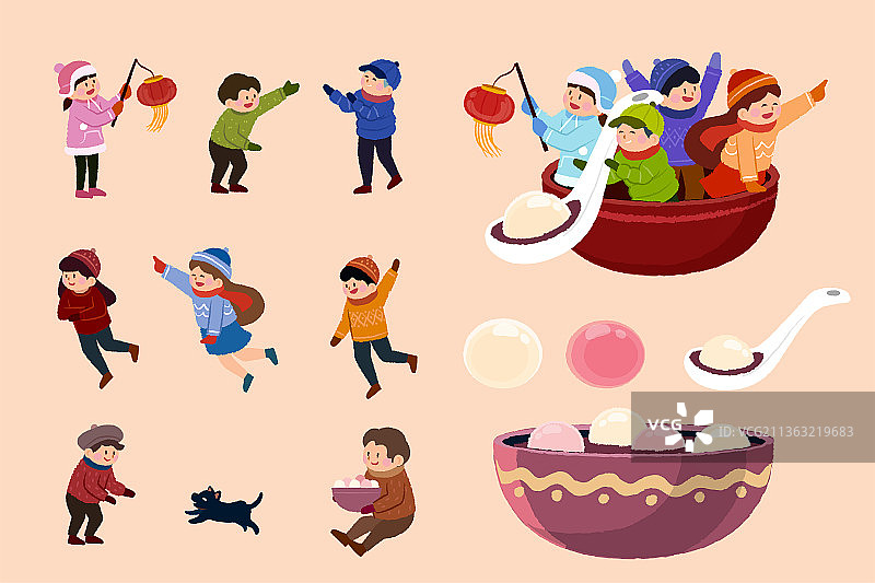 适合元宵节的可爱亚洲儿童角色图片素材