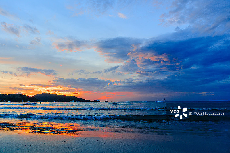 香港长洲岛日落海滩金色风光图片素材