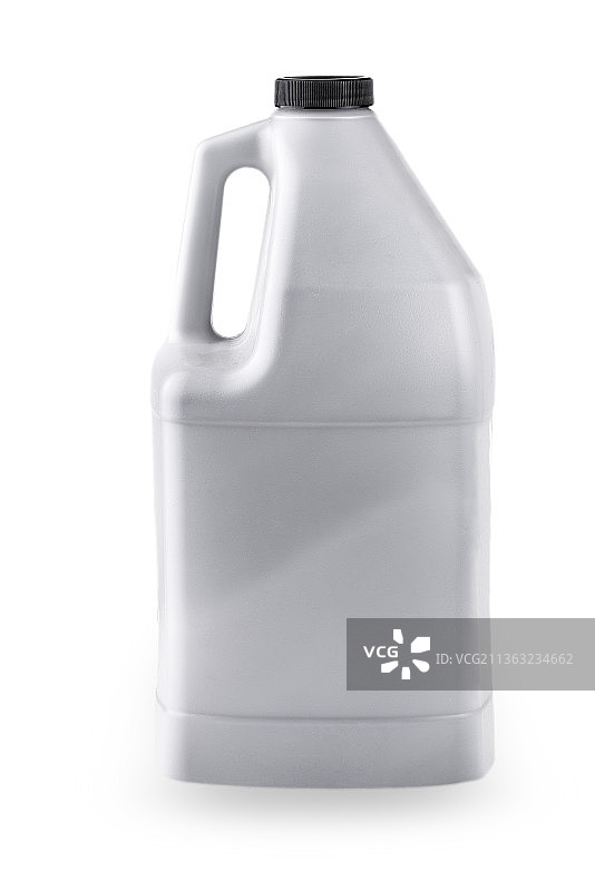 家用化学品灰色塑料罐，白色背景隔热饮料容器特写图片素材