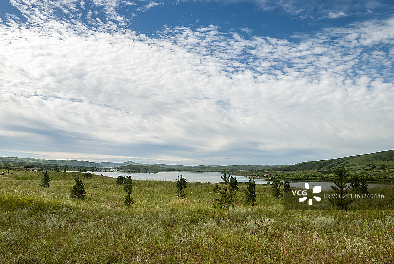 内蒙古锡林郭勒草原上的多伦湖，西山湾水库图片素材
