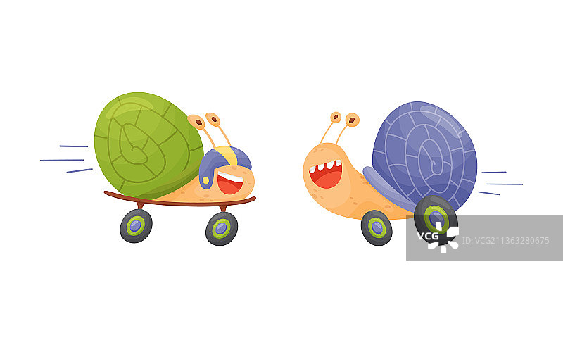 有趣的蜗牛骑行软体动物角色图片素材