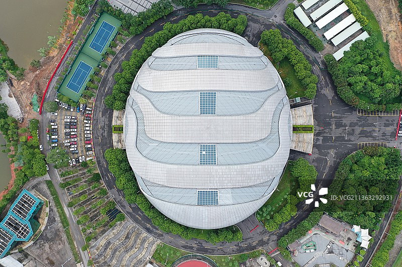 头盔形建筑广州大学城体育中心广州自行车轮滑极限运动中心航拍图片素材