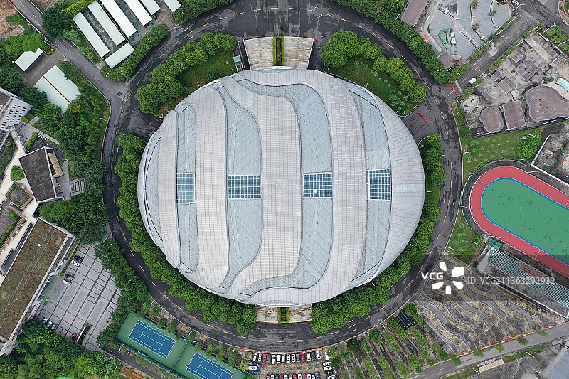 头盔形建筑广州大学城体育中心广州自行车轮滑极限运动中心航拍图片素材