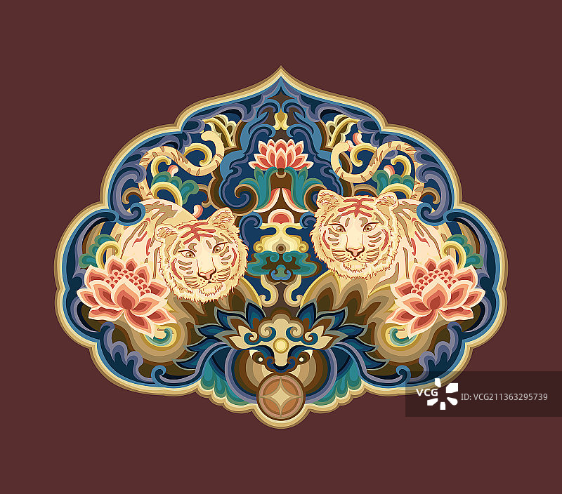 传统花纹老虎如意吉祥图案图片素材