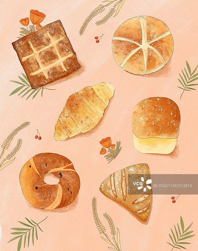 水彩面包图片素材