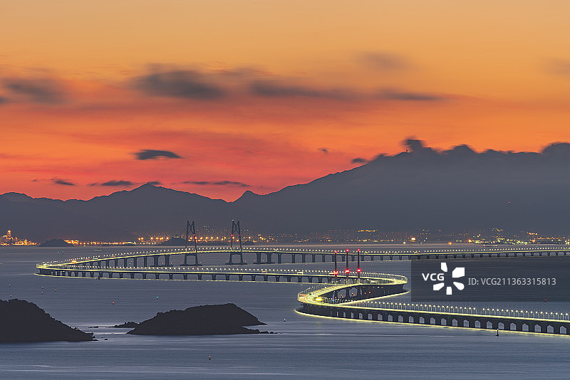 港珠澳大桥的晨曦图片素材