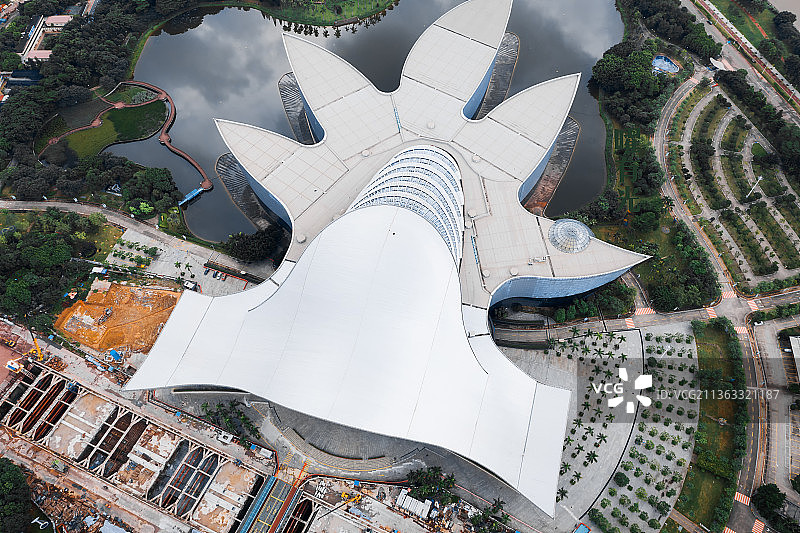 鱼形建筑广州大学城广东科学中心航拍平面图图片素材