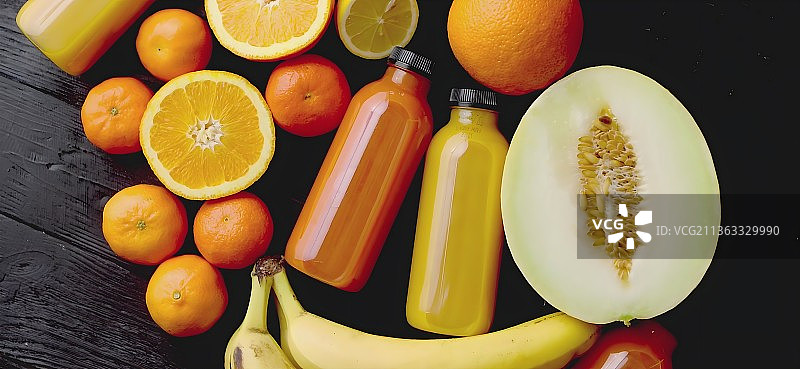 桌子上的水果和蔬菜俯视图图片素材