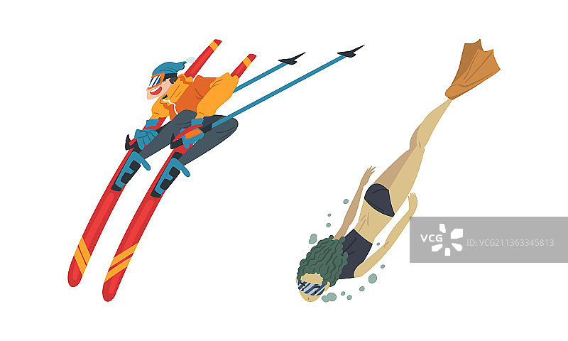 男女潜水滑雪极限运动图片素材