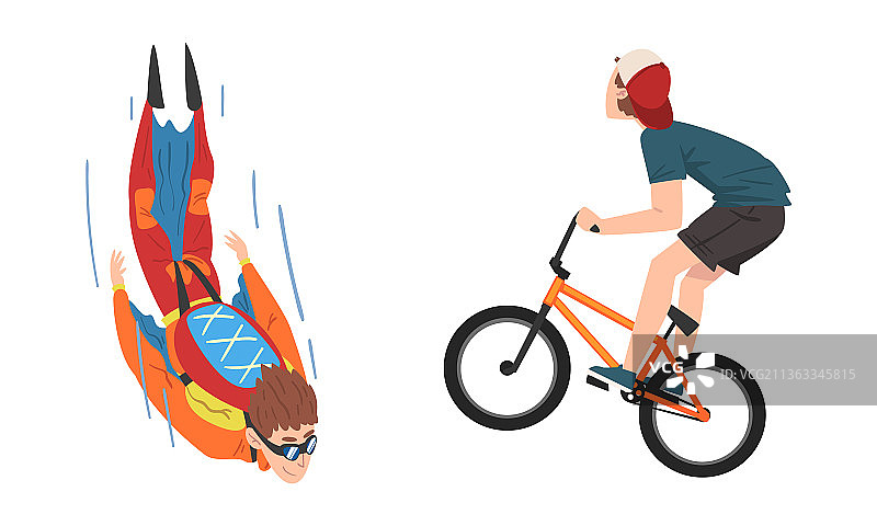 穿着翼装飞行服和城市自行车试验图片素材