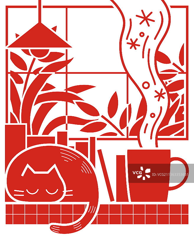 窗前书桌上的猫和水杯图片素材