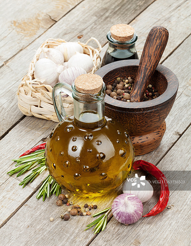 香草、香料和调味料，木勺香料特写图片素材