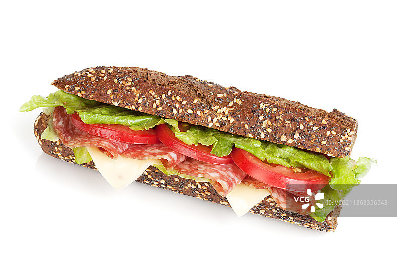 肉类蔬菜三明治特写（白色背景）图片素材