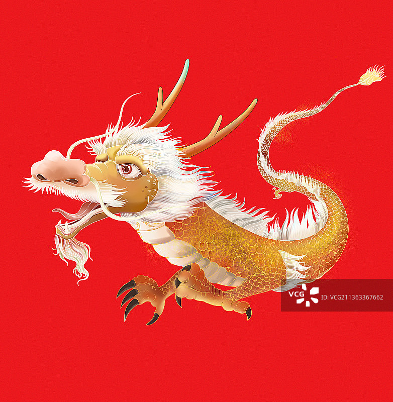 中国风新中式古风国潮中国传统文化神话神兽金色神龙插画图片素材