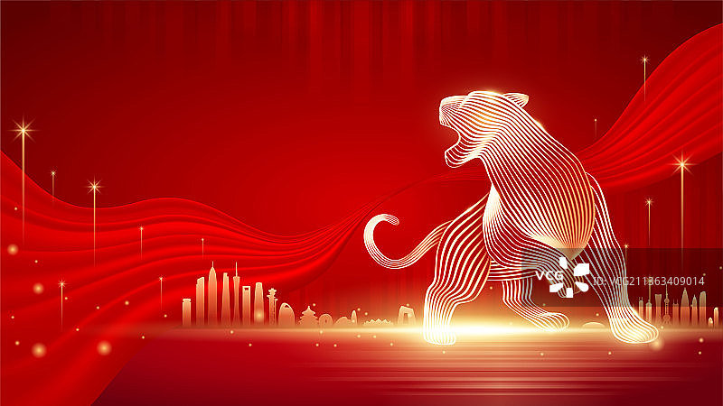 虎年线条红绸背景图片素材