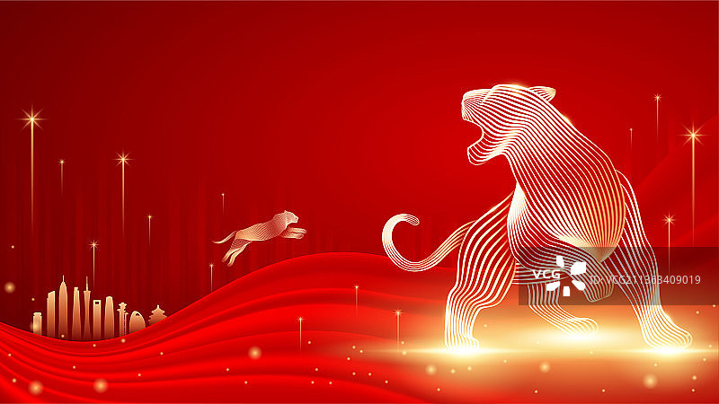虎年线条红绸背景图片素材