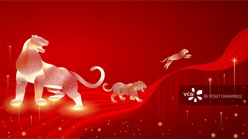 虎年线条红绸背景图片素材
