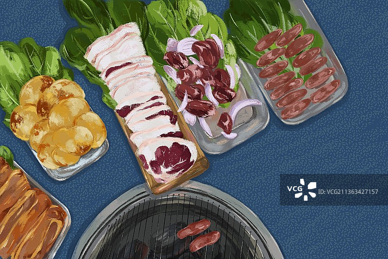 插画烤肉图片素材
