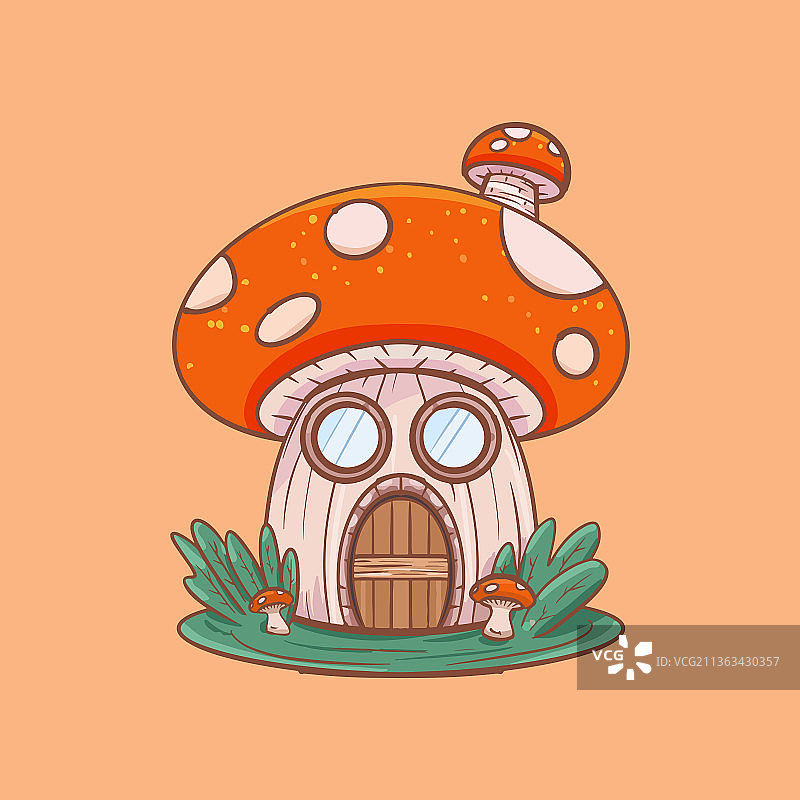 手绘卡通童话蘑菇屋插画素材设计图片素材