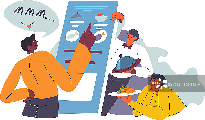 顾客在餐厅或咖啡馆选择食物菜单图片素材