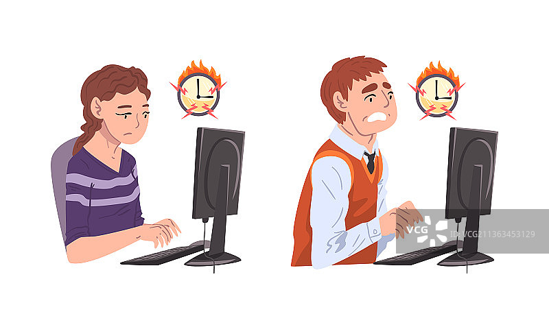 未能在截止日期前完成任务的男女办公室工作人员图片素材