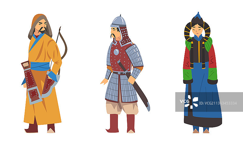 穿着传统服装的蒙古族男人和女人图片素材