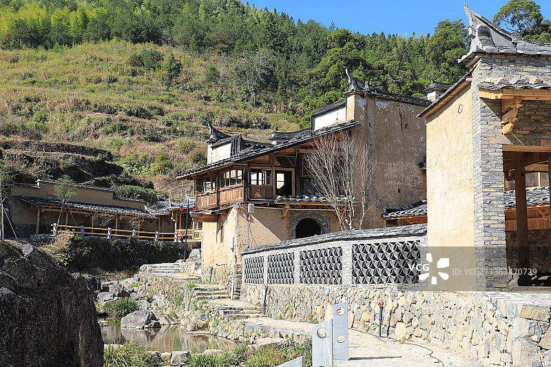乡村振兴新农村建设美丽乡村屏南龙潭里古村落土坯墙建筑图片素材