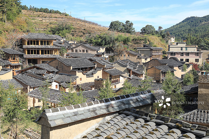 乡村振兴新农村建设美丽乡村屏南龙潭里古村落土坯墙建筑图片素材