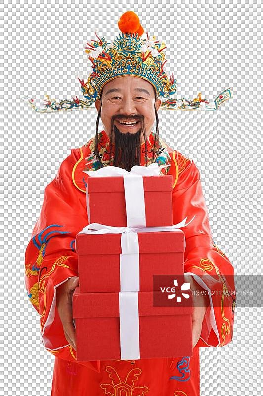 财神爷拿着礼品盒图片素材