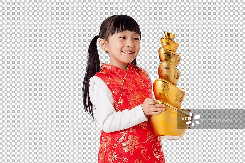 东方女孩拿着新年装饰物图片素材